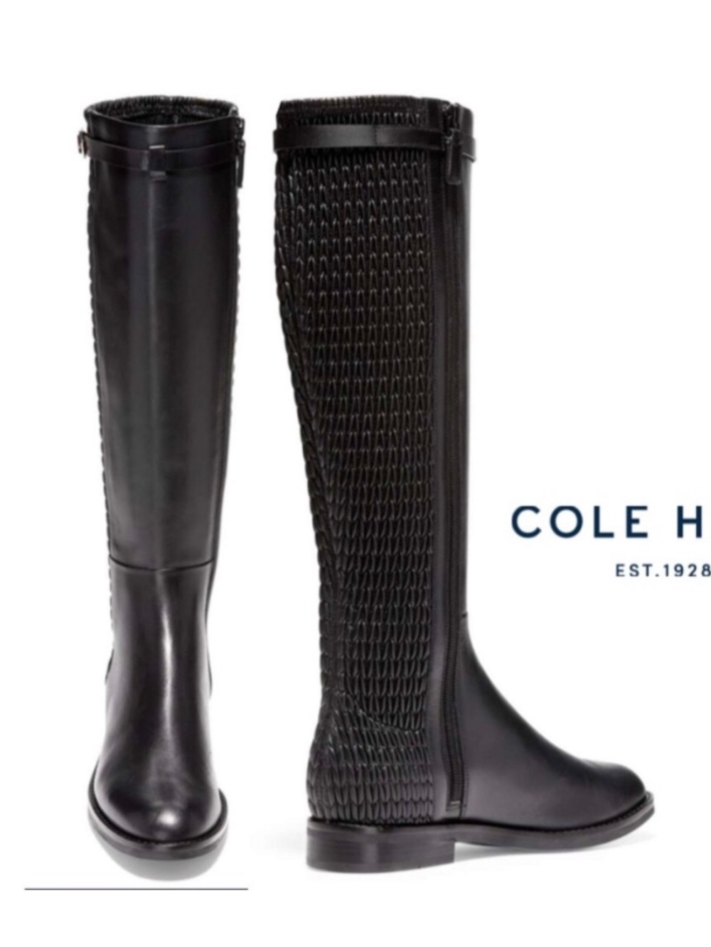 Cole Haan Grand OS Tall Riding/Casual Black Leather Ruched Boots , Sz5.NWOT
